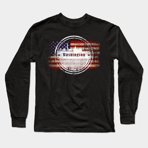 Washington D.C. silhouette with  US flag Long Sleeve T-Shirt by DimDom